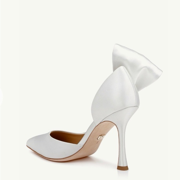 Badgley Mischka Alejandra White Satin Pointed Heels with Bow Bridal Nordstrom - Picture 3 of 15